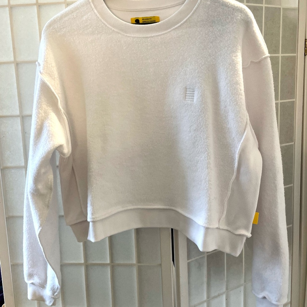 Yellow Label Co White Sweatshirt Pullover Reversible Medium NWOT